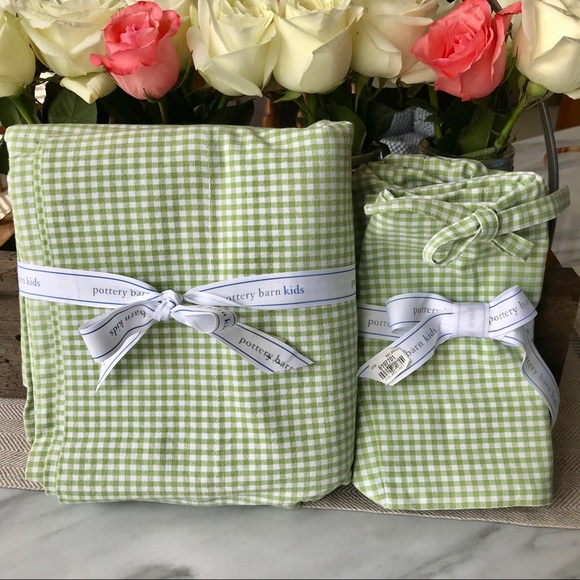 Pottery Barn Kids Bath Green Gingham Shower Curtain Set Poshmark